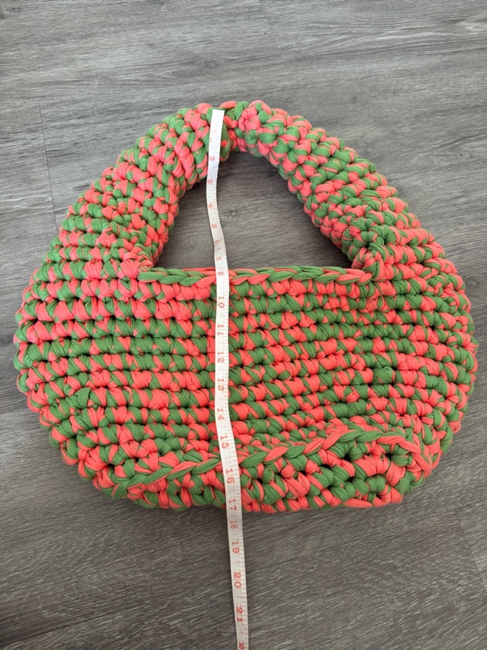 Large Handmade Pink & Green Crochet Shoulder Bag - Picture 5 of 7